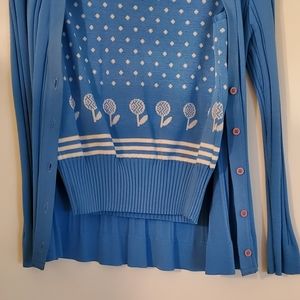 Set Ribbed Long Sleeve Jacket & Shell w/ Dots & Flowers Sweater Vintage